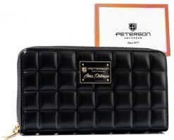 Modny portfel damski na zamek ze złotymi okuciami i pikowaną fakturą - Peterson. Żółte portfele Peterson, bez wzorów. Za 34.00 zł.