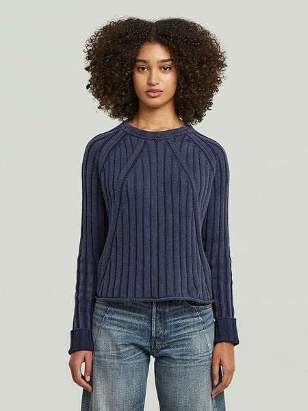 G-Star Sweter w kolorze granatowym rozmiar: M. Niebieskie swetry G-Star, m, bez wzorów, z bawełny, retro, bez ramiączek. Za 194.95 zł.