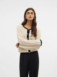 Vero Moda Kardigan w kolorze beżowo-czarnym rozmiar: M. Brązowe swetry Vero Moda, m, bez wzorów, ze splotem, bez ramiączek. Za 110.04 zł.