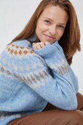 Y.A.S sweter z domieszką wełny damski ciepły z półgolfem. Niebieskie swetry Y.A.S., l, bez wzorów, z dzianiny, bez ramiączek. W wyprzedaży za 259.99 zł.