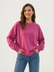 Bluza crewneck basic - różowy. Czerwone bluzy Sinsay, l, bez wzorów, bez ramiączek, bez kaptura. Za 35.99 zł.