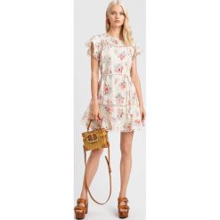Krótka sukienka w kwiaty Twinset. Sukienki Twinset, na imprezę, l, bez wzorów, z bawełny, bez kołnierzyka, bez ramiączek, mini, rozkloszowane. W wyprzedaży za 630.00 zł.