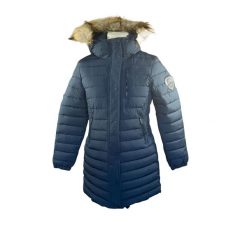 Parka damska z kapturem Superdry Fuji. Niebieskie płaszcze Superdry, bez wzorów, z puchu, z kapturem. Za 572.20 zł.