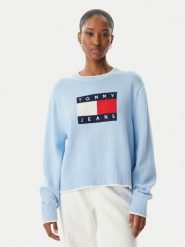 Tommy Jeans Sweter Intarsia Flag Badge DW0DW22316 Niebieski jasny Relaxed Fit. Niebieskie swetry Tommy Jeans, xs, bez wzorów, z bawełny, bez ramiączek. Za 409.99 zł.
