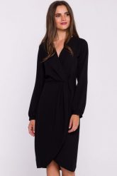 Elegancka sukienka z dekoltem V i zakładkami czarna. Czarne sukienki Stylove, s, bez wzorów, z elastanu, eleganckie, bez kołnierzyka, bez ramiączek, dopasowane. Za 409.00 zł.