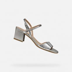 Sandały GEOX D NEW ERAKLIA 50 Srebrny. Szare sandały Geox, bez wzorów, ze skóry, bez obcasa, bez zapięcia. Za 434.99 zł.