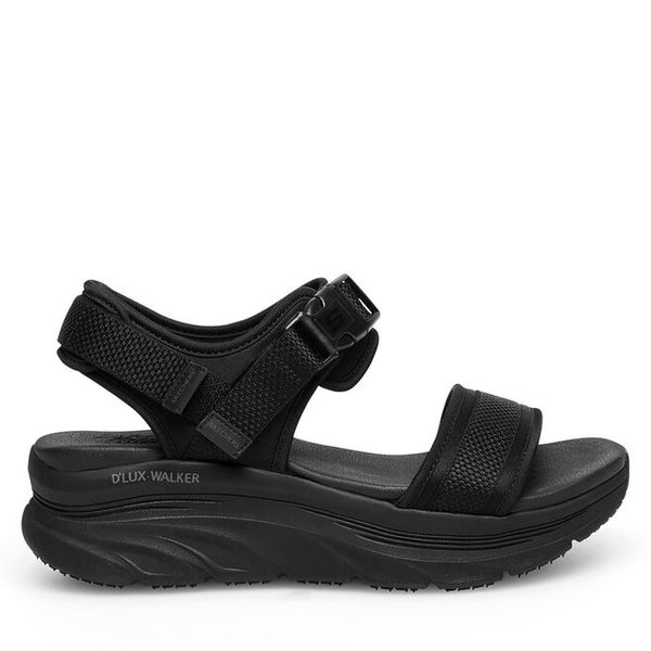 Sandały Skechers. Czarne sandały Skechers, bez wzorów, bez obcasa, na płaskiej podeszwie, bez zapięcia. Za 289.99 zł.