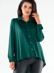 Koszula Damska Model A527 Bottle Green - awama. Zielone koszule Awama, l, bez wzorów, z elastanu, eleganckie, bez kołnierzyka, bez ramiączek. Za 300.83 zł.