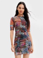Desigual Sukienka codzienna Roma 22WWVK11 Kolorowy Slim Fit. Sukienki Desigual, na co dzień, s, bez wzorów, z syntetyku, bez kołnierzyka, bez ramiączek, proste. Za 219.99 zł.