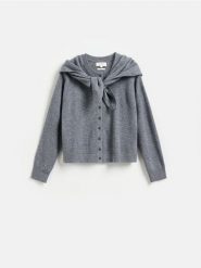 Wełniany kardigan z chustą - szary. Szare swetry Reserved, l, bez wzorów, z wełny, bez ramiączek. Za 259.99 zł.