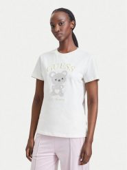 Guess T-Shirt V6BI28 K9360 Kremowy Regular Fit. Białe t-shirty Guess, l, z aplikacjami, z bawełny, bez kołnierzyka, bez ramiączek. Za 234.99 zł.