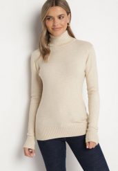 Beżowy Sweter z Golfem z Domieszką Kaszmiru i Wiskozy Zaisma. Brązowe swetry Born2be, bez wzorów, z jeansu, eleganckie, bez ramiączek. W wyprzedaży za 76.49 zł.