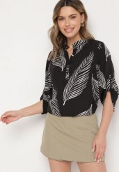 Czarna Koszula z Bawełną we Wzór Liści Lumavaie. Czarne koszule Born2be, l, bez wzorów, z bawełny, eleganckie, bez kołnierzyka, bez ramiączek. W wyprzedaży za 50.99 zł.
