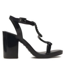 Sandały Melissa. Czarne sandały Melissa, bez wzorów, bez obcasa, na słupku, bez zapięcia. Za 479.99 zł.