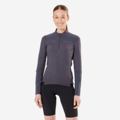 Bluza rowerowa damska Rockrider XC długi rękaw. Niebieskie bluzy ROCKRIDER, m, bez wzorów, z elastanu, sportowe, bez ramiączek, bez kaptura. Za 179.99 zł.