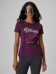 4F T-shirt slim z nadrukiem damski - fioletowy M. Fioletowe t-shirty 4f, m, bez wzorów, z bawełny, klasyczne, bez kołnierzyka, bez ramiączek. Za 59.99 zł.