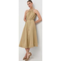 MICHAEL Michael Kors sukienka kolor beżowy midi rozkloszowana. Brązowe sukienki MICHAEL Michael Kors, m, bez wzorów, z bawełny, bez kołnierzyka, bez ramiączek, midi, rozkloszowane. Za 1,369.90 zł.