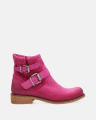 RÓŻOWE BOTKI Z KLAMRAMI 30007 CA-V FUXIA. Czerwone botki Venezia, bez wzorów, ze skóry, bez obcasa, bez zapięcia. Za 659.00 zł.