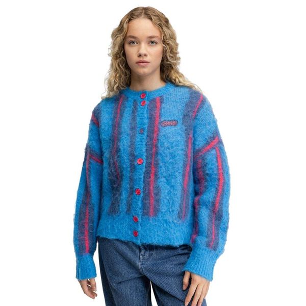 Damski kardigan z dzianiny Siroko Apollo-W Blue. Niebieskie swetry SIROKO, na zimę, bez wzorów, z dzianiny, bez ramiączek. Za 168.00 zł.