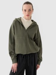 4F Bluza dresowa rozpinana z kapturem damska - oliwkowa/khaki XL. Brązowe bluzy z kapturem 4f, xl, bez wzorów, z bawełny, z kapturem. W wyprzedaży za 79.99 zł.