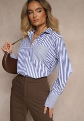 Niebiesko-Biała Koszula z Bawełną w Paski Koriaretta. Niebieskie koszule Renee, l, bez wzorów, z bawełny, eleganckie, bez kołnierzyka, bez ramiączek. W wyprzedaży za 75.99 zł.