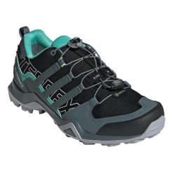 Buty sportowe Adidas Terrex Swift R2 Gore-Tex czarne damskie. Czarne buty trekkingowe adidas, bez wzorów, z gore-texu, bez zapięcia, trekkingowe, gore-tex. Za 638.30 zł.
