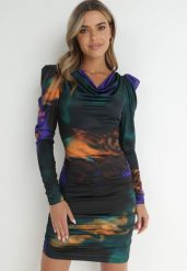 Fioletowo-Zielona Sukienka Tie-Dye z Bufiastym Rękawem Haki. Fioletowe sukienki Born2be, na co dzień, m, bez wzorów, eleganckie, bez kołnierzyka, bez ramiączek, mini, dopasowane. W wyprzedaży za 139.99 zł.