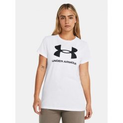 Koszulka fitness damska UNDER ARMOUR 1356305 z krótkim rękawem. Białe t-shirty sportowe Under Armour, xl, bez wzorów, bez ramiączek, na fitness i siłownię. Za 129.99 zł.