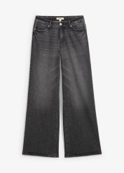 Jeansy wide leg, średni stan niewielką domieszką stretchu. Niebieskie jeansy bonprix, bez wzorów, z bawełny, długie. Za 142.99 zł.