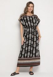 Czarna Pudełkowa Sukienka z Wiskozy w Etniczny Wzór Mirosela. Czarne sukienki Born2be, na co dzień, s, bez wzorów, z materiału, eleganckie, bez kołnierzyka, bez ramiączek, maxi. W wyprzedaży za 55.24 zł.