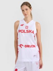 4F Koszulka reprezentacyjna z możliwością personalizacji damska 4F x PZKOSZ - biała XL. Białe t-shirty sportowe 4f, l, bez wzorów, z materiału, bez ramiączek, do koszykówki. Za 219.99 zł.