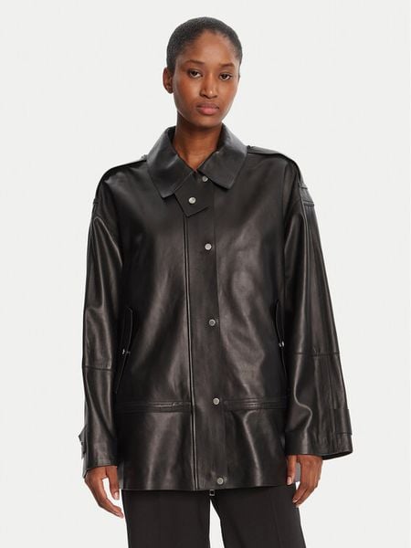 BOSS Kurtka skórzana Salaha 50544445 Czarny Relaxed Fit. Czarne kurtki Boss, bez wzorów, ze skóry, bez kaptura. Za 1,659.00 zł.