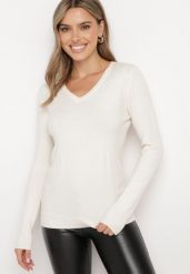 Jasnobeżowy Klasyczny Sweter z Dodatkiem Bawełny i Wiskozy z Dekoltem w Serek Miabellea. Brązowe swetry Born2be, l, bez wzorów, z bawełny, eleganckie, plus size, bez ramiączek. W wyprzedaży za 50.99 zł.