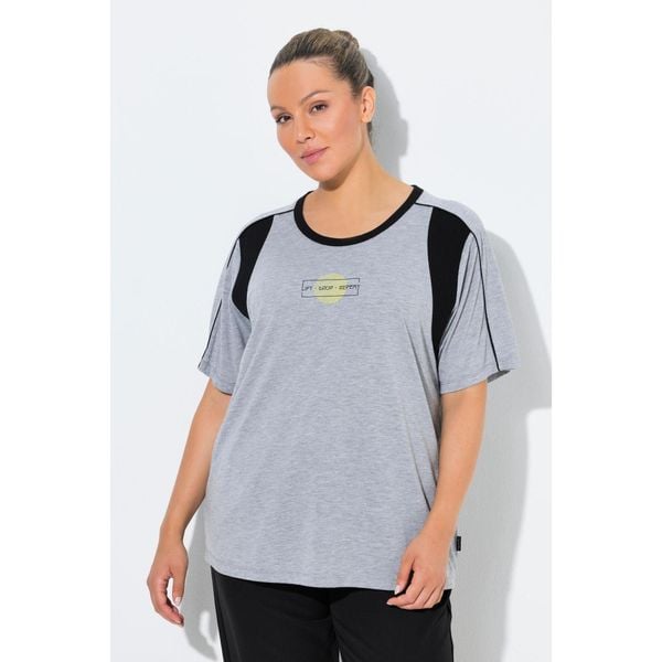 Damskie Bluzka funkcyjna melanż klasyczna okrągły dekolt rękaw 1/2. Fioletowe t-shirty sportowe Ulla Popken, plus size, bez wzorów, z materiału, bez ramiączek. Za 199.99 zł.