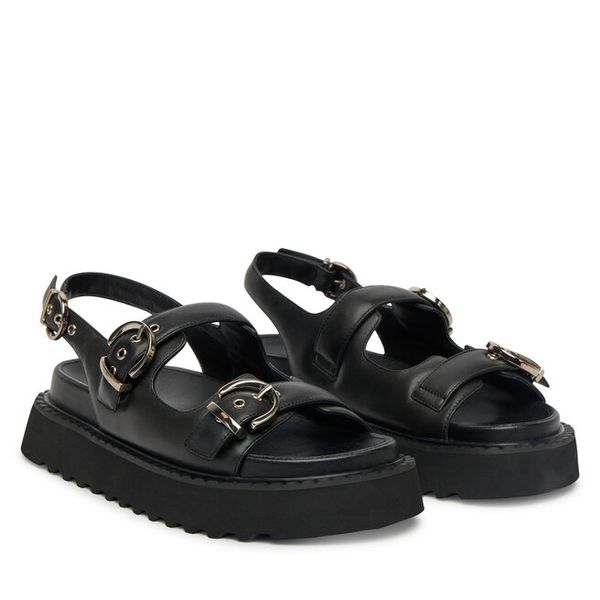 Sandały PINKO. Czarne sandały Pinko, bez wzorów, bez obcasa, na płaskiej podeszwie, bez zapięcia. Za 769.99 zł.