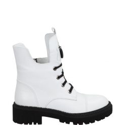 BIAŁE BOTKI 0010124 WHITE. Białe botki Venezia, bez wzorów, ze skóry, bez obcasa, bez zapięcia. Za 319.00 zł.