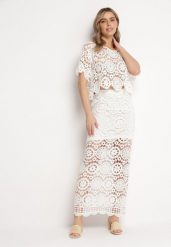 Biały Bawełniany Komplet Ażurowy z Bluzką i Spódnicą Maxi Zanetha. Białe bluzki Born2be, m, z aplikacjami, z bawełny, boho, bez kołnierzyka, bez ramiączek. W wyprzedaży za 127.49 zł.