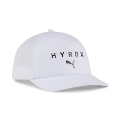 Czapka typu trucker PUMA × HYROX PUMA. Białe czapki z daszkiem Puma, na jesień, bez wzorów, z bawełny. Za 99.99 zł.