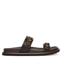 Klapki Blauer. Brązowe klapki Blauer, bez wzorów, bez obcasa, bez zapięcia. Za 559.99 zł.