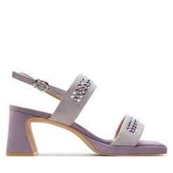 Sandały Caprice. Fioletowe sandały Caprice, bez wzorów, bez obcasa, na słupku, bez zapięcia. Za 449.99 zł.