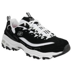 Buty SKECHERS DLITES-BIGGEST FAN Czarny. Białe buty treningowe Skechers, bez wzorów, z materiału, przed kostkę, bez zapięcia, trekkingowe. Za 339.99 zł.