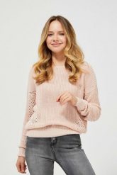 Sweter oversize z ażurowym wzorem. Czerwone swetry MOODO, s, w ażurowe wzory, z bawełny, bez ramiączek. W wyprzedaży za 29.99 zł.