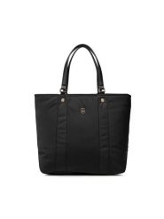 Tommy Hilfiger Torebka My Tommy Tote AW0AW11998 Czarny. Czarne shopper bag Tommy Hilfiger, bez wzorów, z materiału, bez dodatków. Za 539.99 zł.