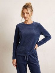 Prążkowana koszulka piżamowa - granatowy. Niebieskie piżamy Sinsay, l, bez wzorów, prążkowane, bez kołnierzyka, bez ramiączek. Za 35.99 zł.