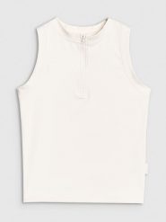 4F Crop-top slim damski - biały S. Białe topy 4f, s, bez wzorów, z dzianiny, sportowe, bez kołnierzyka, bez ramiączek. W wyprzedaży za 49.99 zł.
