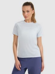 4F Koszulka do biegania regular szybkoschnąca damska - niebieska S. Niebieskie t-shirty sportowe 4f, s, bez wzorów, z materiału, bez ramiączek, do biegania. Za 119.99 zł.
