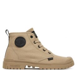 Trapery Palladium. Brązowe traperki Palladium, bez wzorów, bez obcasa, bez zapięcia. Za 329.99 zł.