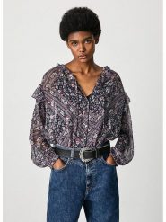 Pepe Jeans Bluzka "Lexy" w kolorze fioletowym ze wzorem rozmiar: S. Różowe bluzki Pepe Jeans, s, bez wzorów, z jeansu, bez kołnierzyka, bez ramiączek. Za 127.65 zł.