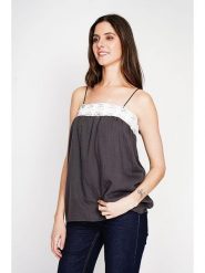 Le Jardin du Lin Lniany top w kolorze czarnym rozmiar: 40. Czarne topy Le jardin du lin, bez wzorów, z koronki, bez kołnierzyka, bez ramiączek. Za 100.99 zł.
