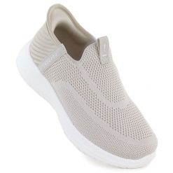 Półbuty sportowe damskie slip on beżowe Potocki BK01312. Brązowe buty sportowe lifestyle POTOCKI, bez wzorów, z tkaniny, sportowe, bez zapięcia. Za 129.99 zł.
